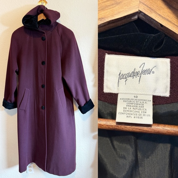 Vintage Jacqueline Ferrar 100% Wool Hooded Coat – Burgundy – Size 10 - Picture 2 of 8